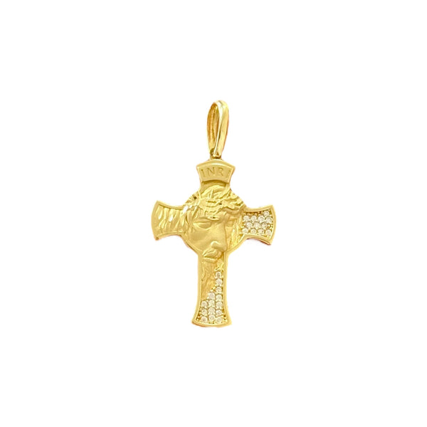 18K Gold Small CZ Jesus Face Cross Pendant