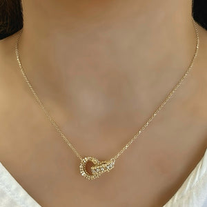 18K Gold Two Tone Double Ring Charm Chain Necklace