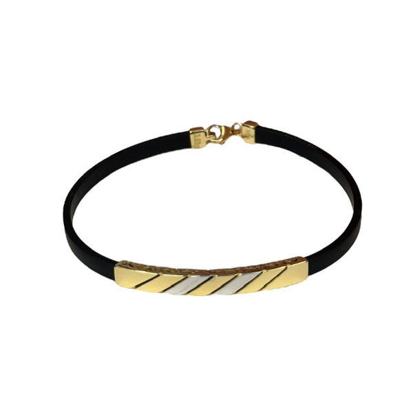 18K Gold Black Rubber Two Tone Bracelet