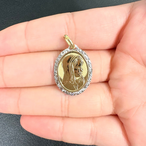 18K Gold Pendant Two Tone St. Mary Icon