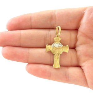 18K Gold Small Two Tone Jesus Face Cross Pendant