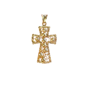 18K Gold Medium Wire Bead Cross Pendant