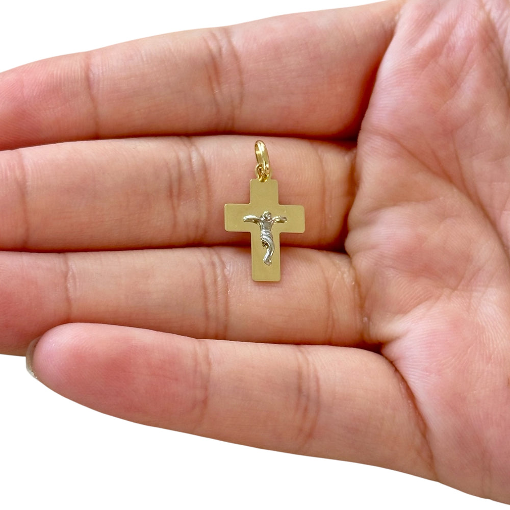 18k Gold Two Tone Cross Pendant
