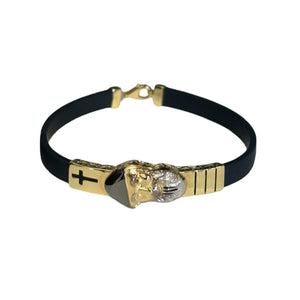 18K Gold Black Rubber Two Tone St. Charbel Bracelet