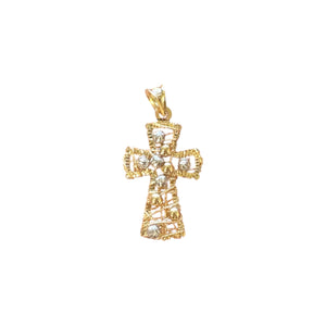 18K Gold Small Two Tone Wire Bead Cross Pendant