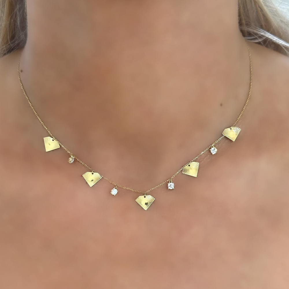 18K Gold CZ Charm Chain Necklace