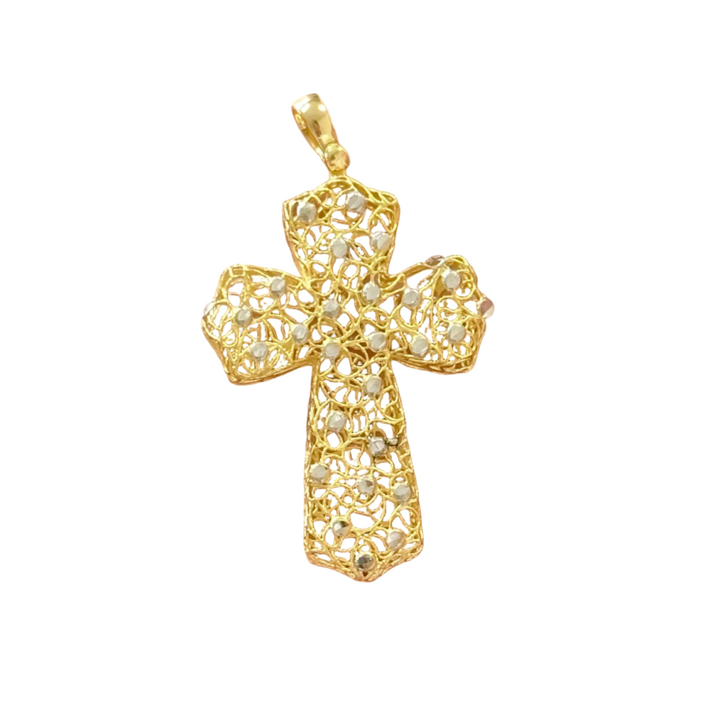 18k Gold Two Tone Cross Pendant