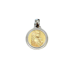 18K Gold Pendant Two Tone St. Mary Icon