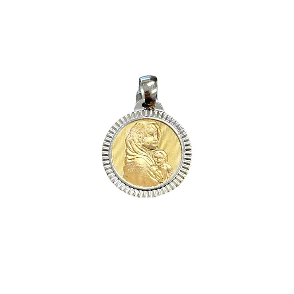 18K Gold Pendant Two Tone St. Mary Icon