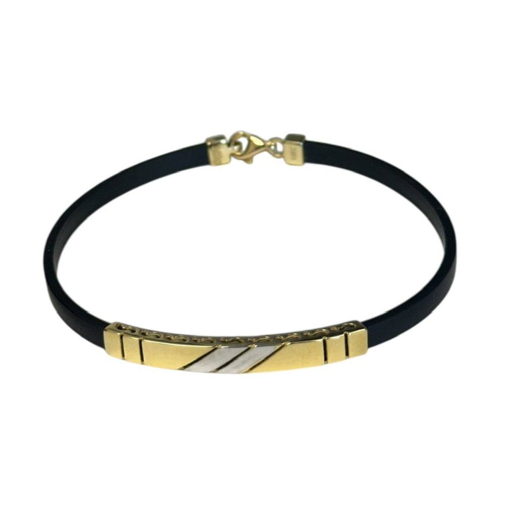 18K Gold Black Rubber Two Tone Bracelet