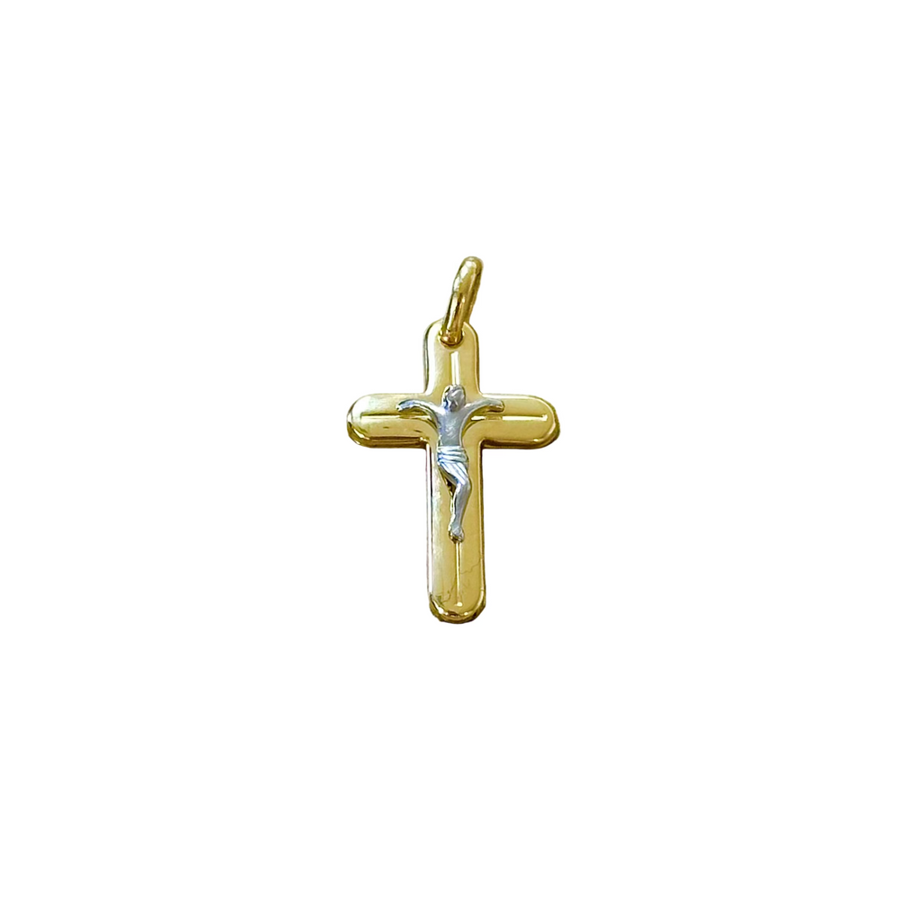 18k Gold Two Tone Cross Pendant