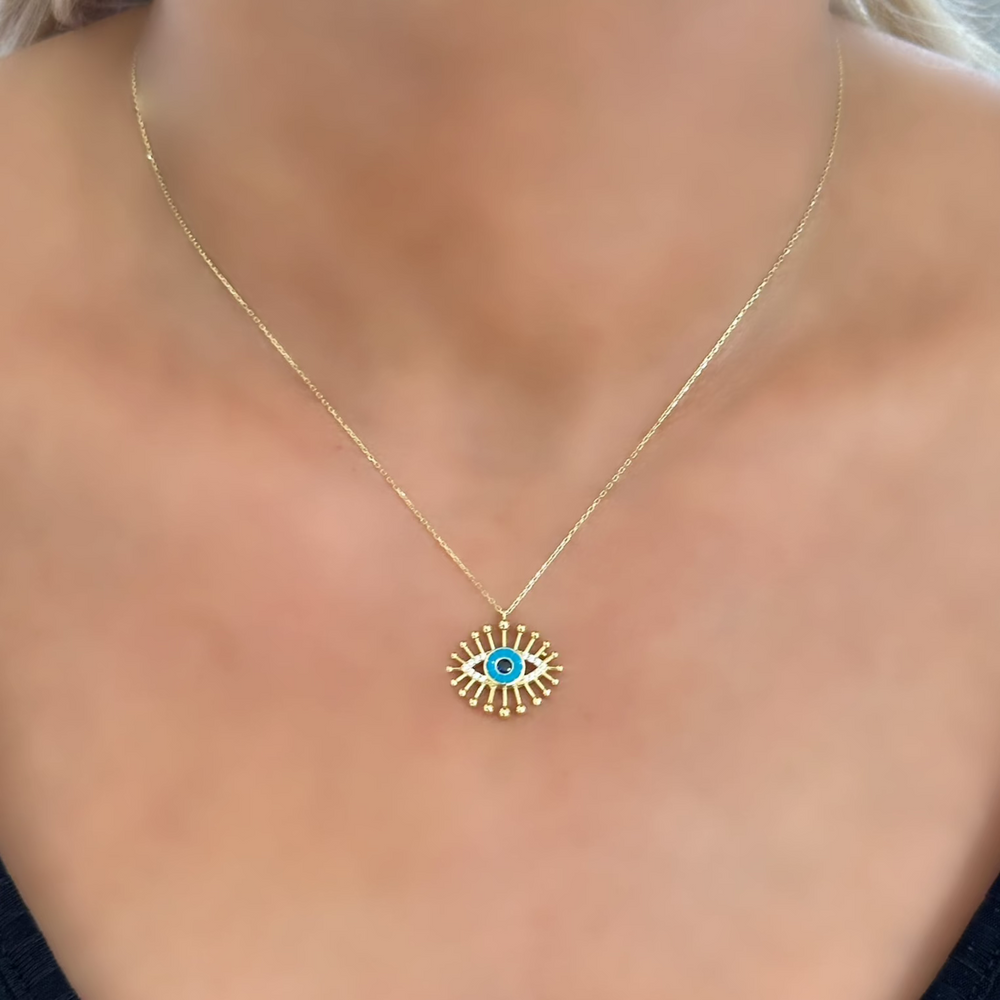 18K Gold CZ Charm Chain Necklace