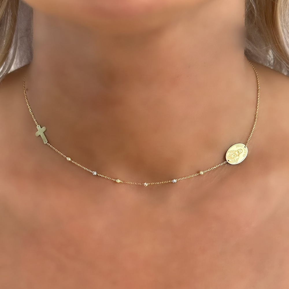 18K Gold Jesus Multicolor Chain Necklace