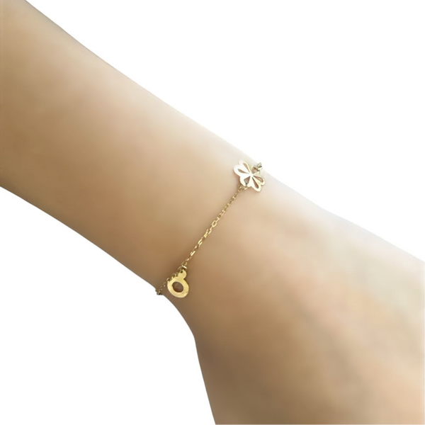 18K Gold Flower Charm Chain Bracelet