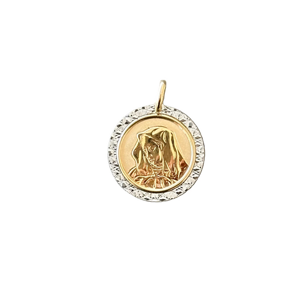 18K Gold Pendant Two Tone St. Mary Icon