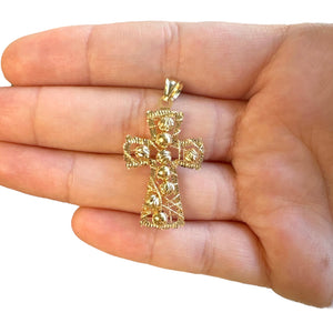 18K Gold Medium Wire Bead Cross Pendant