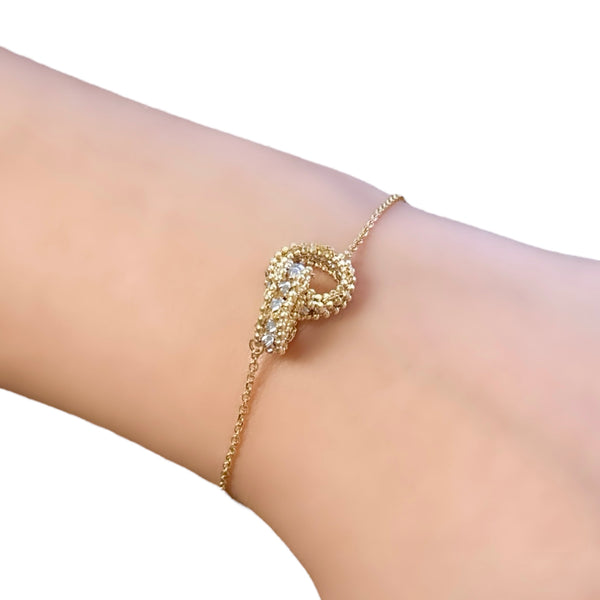 18K Gold Two Tone Double Ring Charm Chain Bracelet
