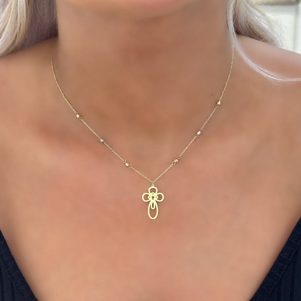 18K Gold Cross Multicolor Chain Necklace