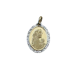 18K Gold Pendant Two Tone St. Mary Icon
