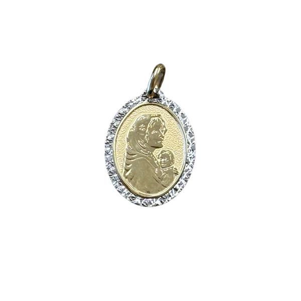 18K Gold Pendant Two Tone St. Mary Icon