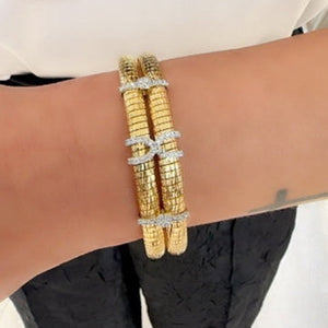 18K Gold Two Tone CZ Bangle Bracelet