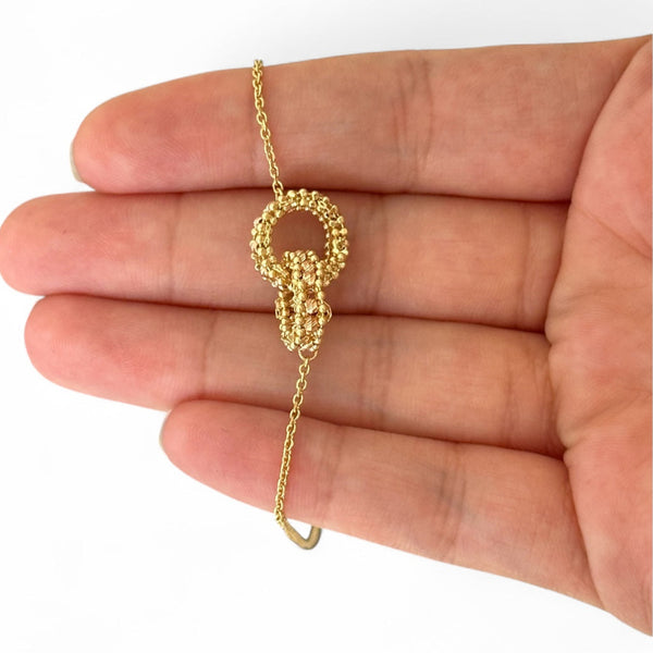 18K Gold Two Tone Double Ring Charm Chain Necklace