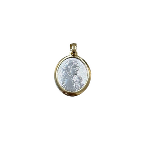 18K Gold Pendant Two Tone St. Mary Icon