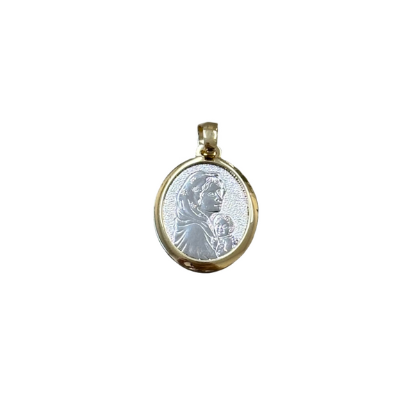 18K Gold Pendant Two Tone St. Mary Icon