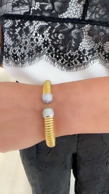 18K Gold Two Tone CZ Bangle Bracelet