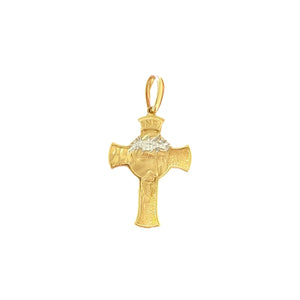 18K Gold Small Two Tone Jesus Face Cross Pendant