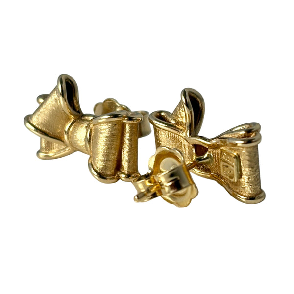 18k Gold Earrings Small Bow Stud Push Back Screw