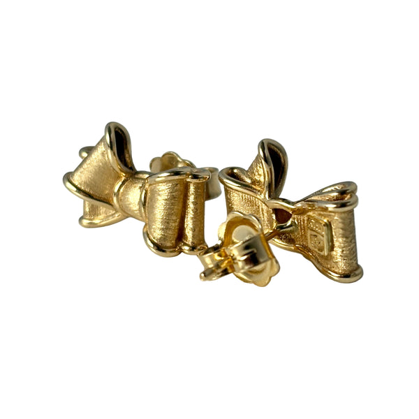18k Gold Large Earrings Bow Stud Push Back Screw