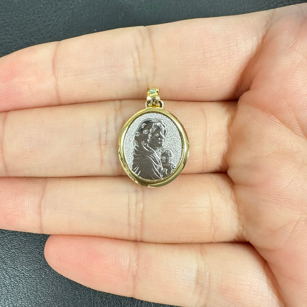 18K Gold Pendant Two Tone St. Mary Icon