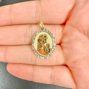 18K Gold Pendant Two Tone St. Mary Icon