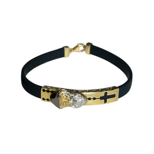 18K Gold Black Rubber Two Tone St. Charbel Bracelet