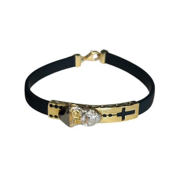 18K Gold Black Rubber Two Tone St. Charbel Bracelet