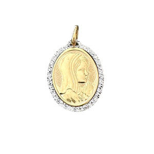 18K Gold Pendant Two Tone St. Mary Icon