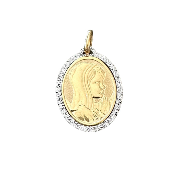 18K Gold Pendant Two Tone St. Mary Icon