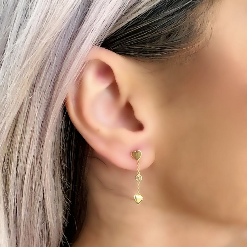 18k Gold CZ Dangled Hanging Chain Earrings