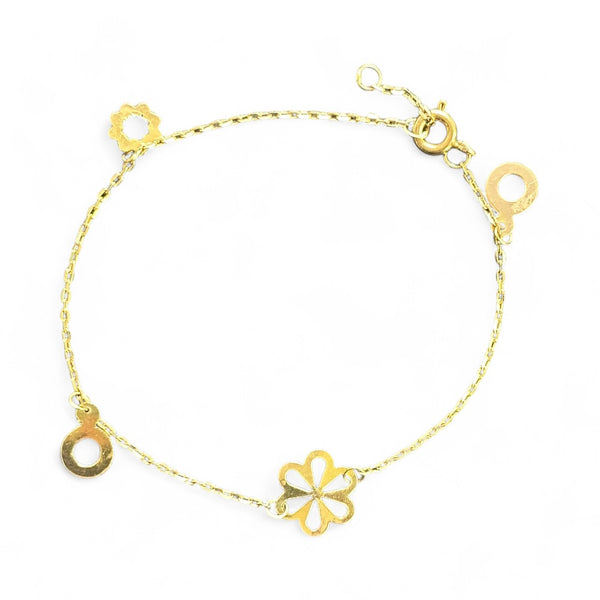 18K Gold Flower Charm Chain Bracelet