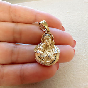 18K Gold Pendant 3D Two Tones Mary and Jesus