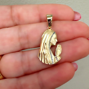 18K Gold Pendant  3D Two Tones Mary Icon