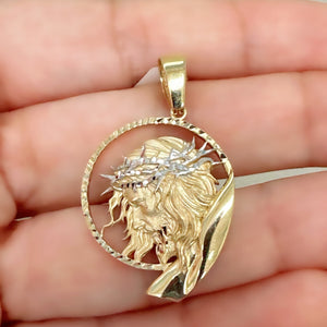 18K Gold Pendant  3D Two Tones Jesus Face