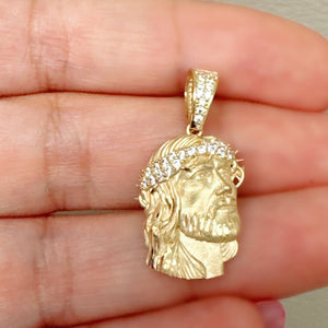 18K Gold Pendant  3D Two Tones Jesus Face Cubic Zirconia