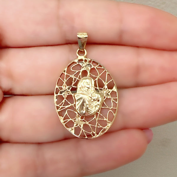 18K Gold Pendant Mary Icon