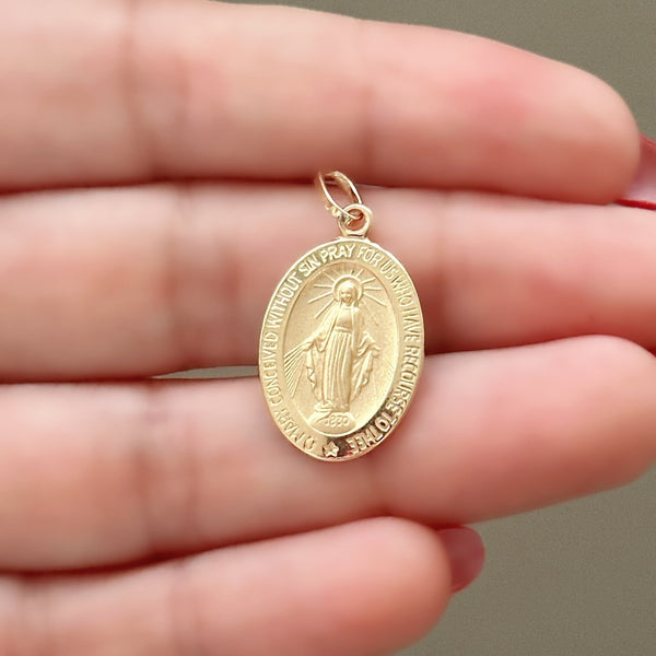 18K Gold Pendant Miraculous Medal Icon