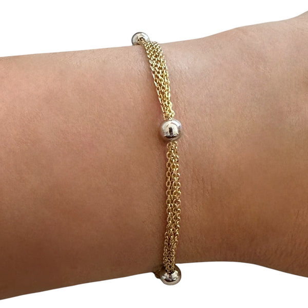18K Gold Two Tone Bead Chain Bracelet