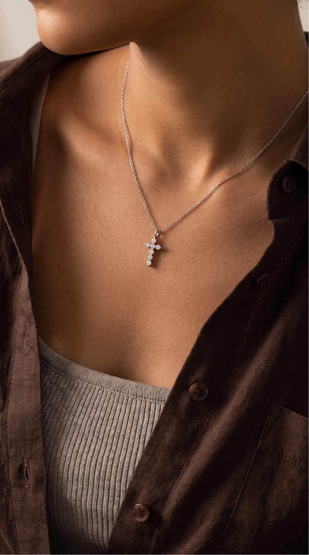 Diamond White Gold Cross Pendant Necklace