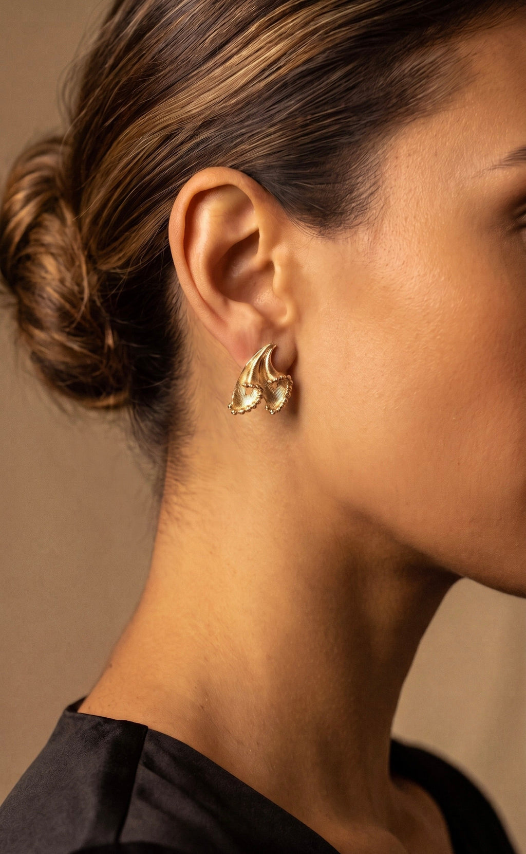 18K Yellow Gold Beaded Stud Earring