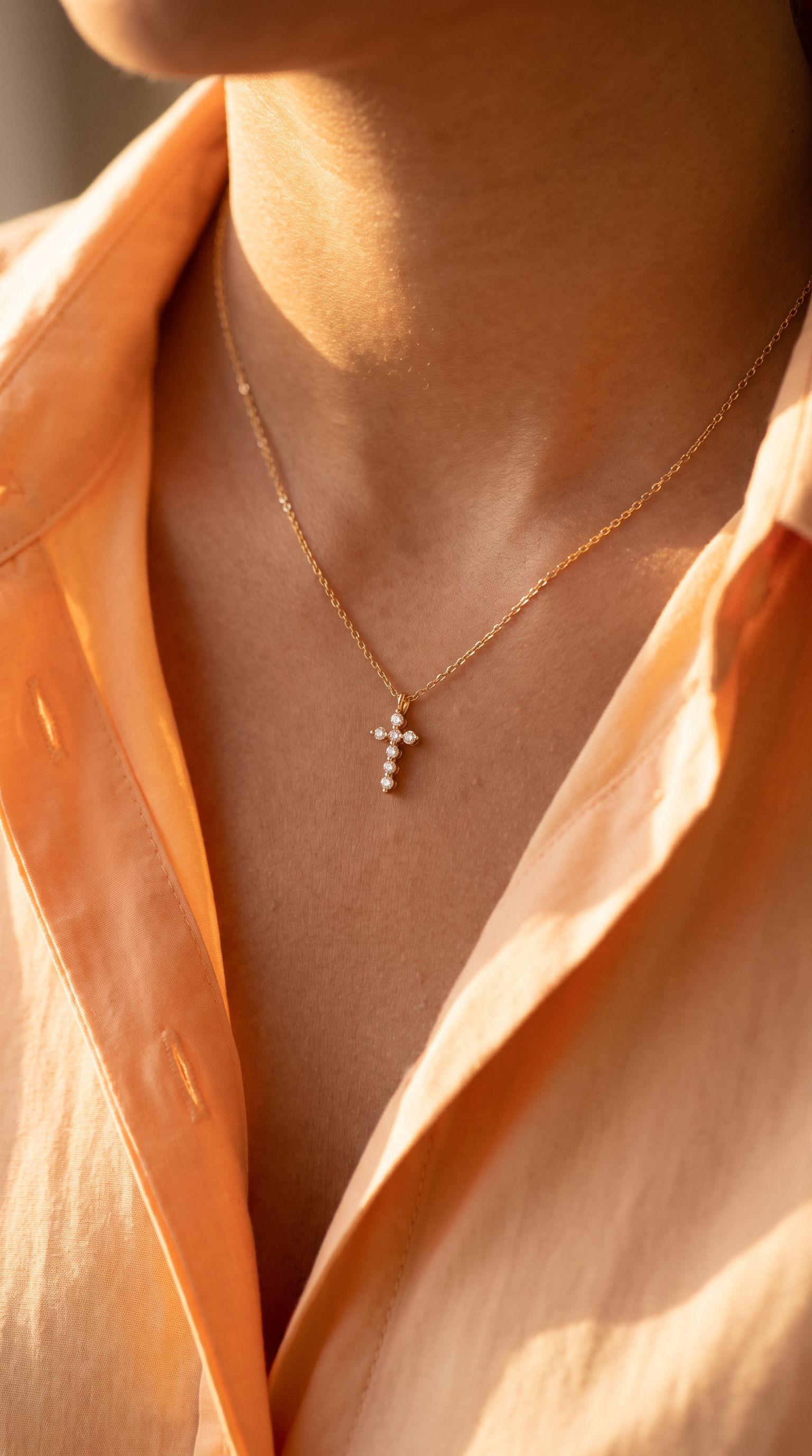 Diamond Yellow Gold Cross Chain Necklace
